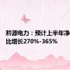 黔源电力：预计上半年净利润同比增长270%-365%