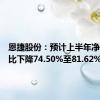 恩捷股份：预计上半年净利润同比下降74.50%至81.62%