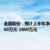 金固股份：预计上半年净利润1900万元-2800万元