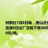 财联社7月8日电，唐山迁安普方坯资源8日出厂含税下调30元，报3280元/吨。