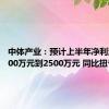 中体产业：预计上半年净利润约2000万元到2500万元 同比扭亏