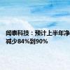 闻泰科技：预计上半年净利同比减少84%到90%