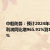 中船防务：预计2024年半年度净利润同比增965.91%到1163.30%