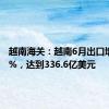 越南海关：越南6月出口增长4.3%，达到336.6亿美元