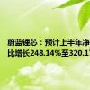 蔚蓝锂芯：预计上半年净利润同比增长248.14%至320.17%