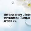 财联社7月10日电，印度NIFTY房地产指数跌2%，印度NIFTY银行指数下跌2.4%。