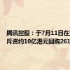 腾讯控股：于7月11日在港交所斥资约10亿港元回购261万股