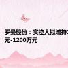 罗曼股份：实控人拟增持1000万元-1200万元