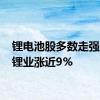 锂电池股多数走强 赣锋锂业涨近9%