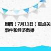 周四（7月11日）重点关注财经事件和经济数据