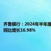 齐鲁银行：2024年半年度净利润同比增长16.98%