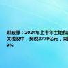 财政部：2024年上半年土地和房地产相关税收中，契税2779亿元，同比下降10.9%