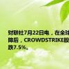 财联社7月22日电，在全球技术故障后，CROWDSTRIKE股票再度下跌7.5%。