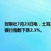 财联社7月23日电，土耳其主要银行指数下跌2.3%。