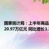 国家统计局：上半年商品零售额20.97万亿元 同比增长3.2%