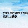 加拿大央行降息25个基点 为连续第二次降息