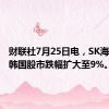 财联社7月25日电，SK海力士在韩国股市跌幅扩大至9%。
