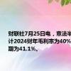 财联社7月25日电，意法半导体预计2024财年毛利率为40%，市场预期为41.1%。