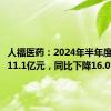 人福医药：2024年半年度净利润11.1亿元，同比下降16.07%