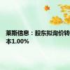 莱斯信息：股东拟询价转让总股本1.00%