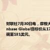 财联社7月30日电，摩根大通将Coinbase Global目标价从171美元上调至181美元。