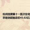 杭州挂牌第十一批次住宅用地 4宗地块起始总价45.02亿元