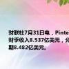 财联社7月31日电，Pinterest第二财季收入8.537亿美元，分析师预期8.482亿美元。