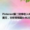 Pinterest第二财季收入8.537亿美元，分析师预期8.482亿美元