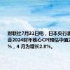 财联社7月31日电，日本央行表示，委员会2024财年核心CPI预估中值为增长2.5%，4 月为增长2.8%。