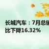 长城汽车：7月总销量同比下降16.32%