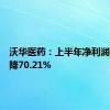 沃华医药：上半年净利润同比下降70.21%