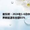 崔东树：2024年1-6月中国占世界新能源车份额65%