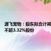 源飞宠物：股东拟合计减持公司不超3.32%股份