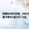 财联社8月5日电，MSCI亚太指数下跌4%至169.72点。