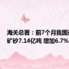 海关总署：前7个月我国进口铁矿砂7.14亿吨 增加6.7%