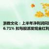 浙数文化：上半年净利润同比大降76.71% 拟每股派发现金红利0.09元