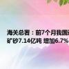 海关总署：前7个月我国进口铁矿砂7.14亿吨 增加6.7%