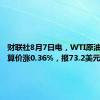 财联社8月7日电，WTI原油期货结算价涨0.36%，报73.2美元/桶。