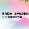 英力股份：上半年净利润510.10万元 同比扭亏为盈