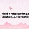 乘联会：7月新能源乘用车国内零售销量达到87.8万辆 同比增长36.9%
