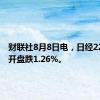 财联社8月8日电，日经225指数开盘跌1.26%。