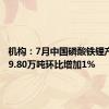 机构：7月中国磷酸铁锂产量为19.80万吨环比增加1%