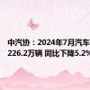 中汽协：2024年7月汽车销量为226.2万辆 同比下降5.2%