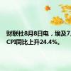 财联社8月8日电，埃及7月核心CPI同比上升24.4%。