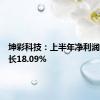 坤彩科技：上半年净利润同比增长18.09%