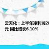 云天化：上半年净利润28.41亿元 同比增长6.10%