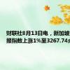 财联社8月13日电，新加坡海峡时报指数上涨1%至3267.74点。