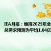 IEA月报：维持2025年全球石油总需求预测为平均1.04亿桶/天