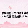 伟星股份：2024年上半年净利润4.16亿元 同比增长37.79%