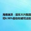 海南瑞泽：股东大兴集团所持公司6.98%股份拟被司法拍卖